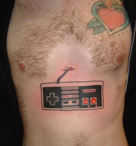 NES Controller Chest Tattoo